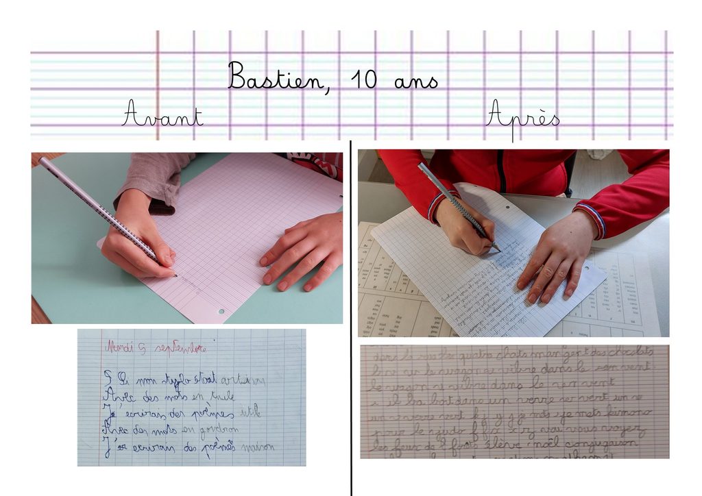 Avant et après un accompagnement en graphothérapie – enfant de 10 ans