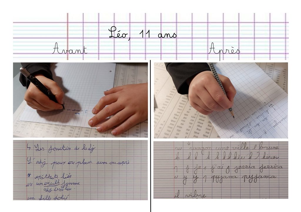 Avant et après un accompagnement en graphothérapie – ado de 11 ans